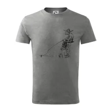 Kreslený rybár na pni