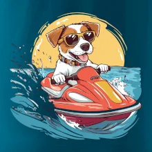 Jack russell teriér na vodnom skútri