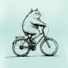 Tučná mačka na bicykli