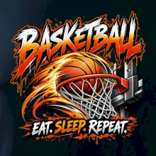 Basketbalový kôš s loptou eat sleep repeat