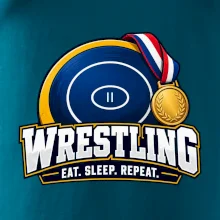 Zápasnická žíněnka se zlatou medailí eat sleep wrestling  repeat