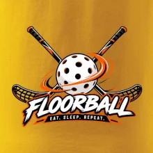 Florbalové hokejky s dierkovanou loptičkou eat sleep repeat
