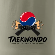 Taekwondo pás a rozlomená deska eat sleep repeat