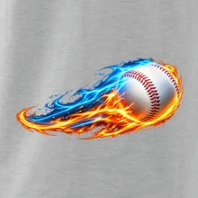 Letící baseballový míček v plamenech