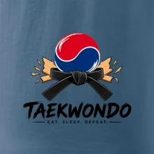 Taekwondo pás a rozlomená deska eat sleep repeat