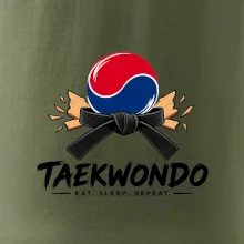 Taekwondo pás a rozlomená deska eat sleep repeat