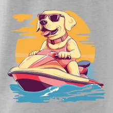 Zlatý retriever na vodnom skútri