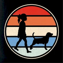 Retro kruh - dievča a pes na prechádzke Retro kruh - dievča a pes na prechádzke