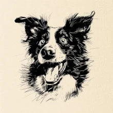 Čiernobiela karikatúra Border kólia