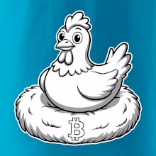 Kurča sediace na bitcoinovom hniezde
