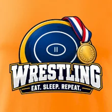 Zápasnická žíněnka se zlatou medailí eat sleep wrestling  repeat