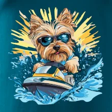 Yorkšírsky teriér na vodnom skútri