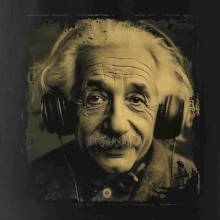 Albert Einstein so slúchadlami Albert Einstein so slúchadlami