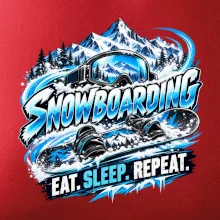 Snowboard s horským sněhem eat sleep repeat
