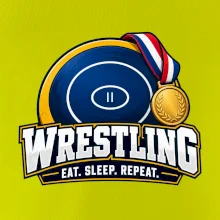 Zápasnická žíněnka se zlatou medailí eat sleep wrestling  repeat
