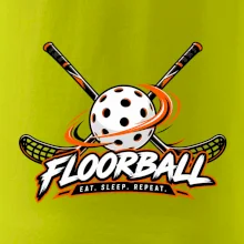 Florbalové hokejky s dierkovanou loptičkou eat sleep repeat