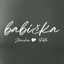 Babička Tričko s menami detí písacie písmo