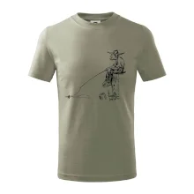 Kreslený rybár na pni