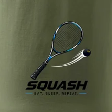 Squashová raketa a černý míček eat sleep repeat