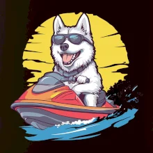 Husky na vodnom skútri