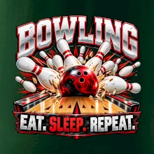 Bowlingová guľa a kolky eat sleep repeat
