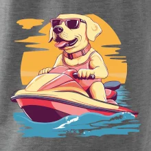 Zlatý retriever na vodnom skútri