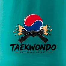 Taekwondo pás a rozlomená deska eat sleep repeat