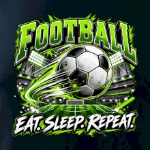 Futbalová lopta a štadión eat sleep repeat