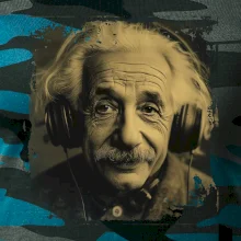 Albert Einstein so slúchadlami