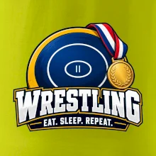 Zápasnická žíněnka se zlatou medailí eat sleep wrestling  repeat