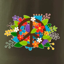 Peace symbol prerastený kvetinami