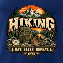 Turistický batoh v horách eat sleep repeat