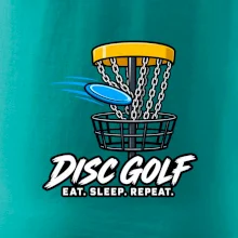 Discgolfový kôš s letiacim diskom eat sleep repeat