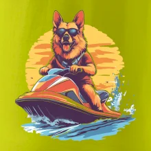 Nemecký ovčiak na vodnom skútri