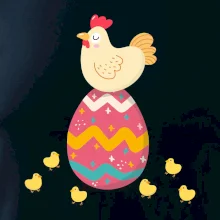 Sliepka sediaca na veľkonočnom vajci