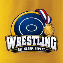 Zápasnická žíněnka se zlatou medailí eat sleep wrestling  repeat