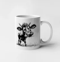 Čiernobiela karikatúra krava stojaca