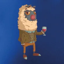 Alpaka s vínom muž