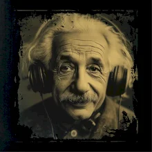 Albert Einstein so slúchadlami Albert Einstein so slúchadlami