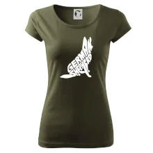 Nemecký ovčiak sediaci napis