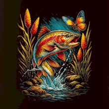 Obrázok pstruh a motýľ