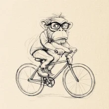 Opice s okuliarmi na bicykli