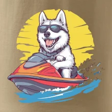 Husky na vodnom skútri