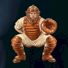 Baseballový catcher retro rytina