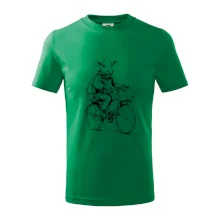 Krava v obleku na bicykli