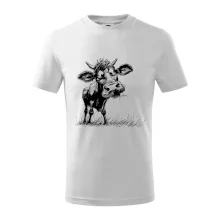 Čiernobiela karikatúra krava stojaca