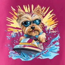 Yorkšírsky teriér na vodnom skútri