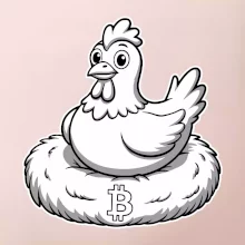 Kurča sediace na bitcoinovom hniezde