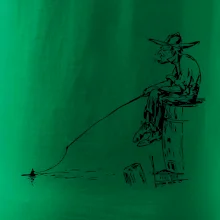 Kreslený rybár na pni