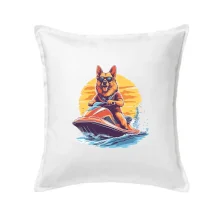 Nemecký ovčiak na vodnom skútri